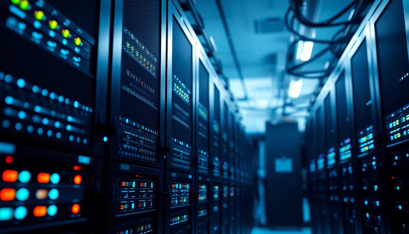 Highlighting advanced technology in adult website hosting environments, showcasing server hardware.