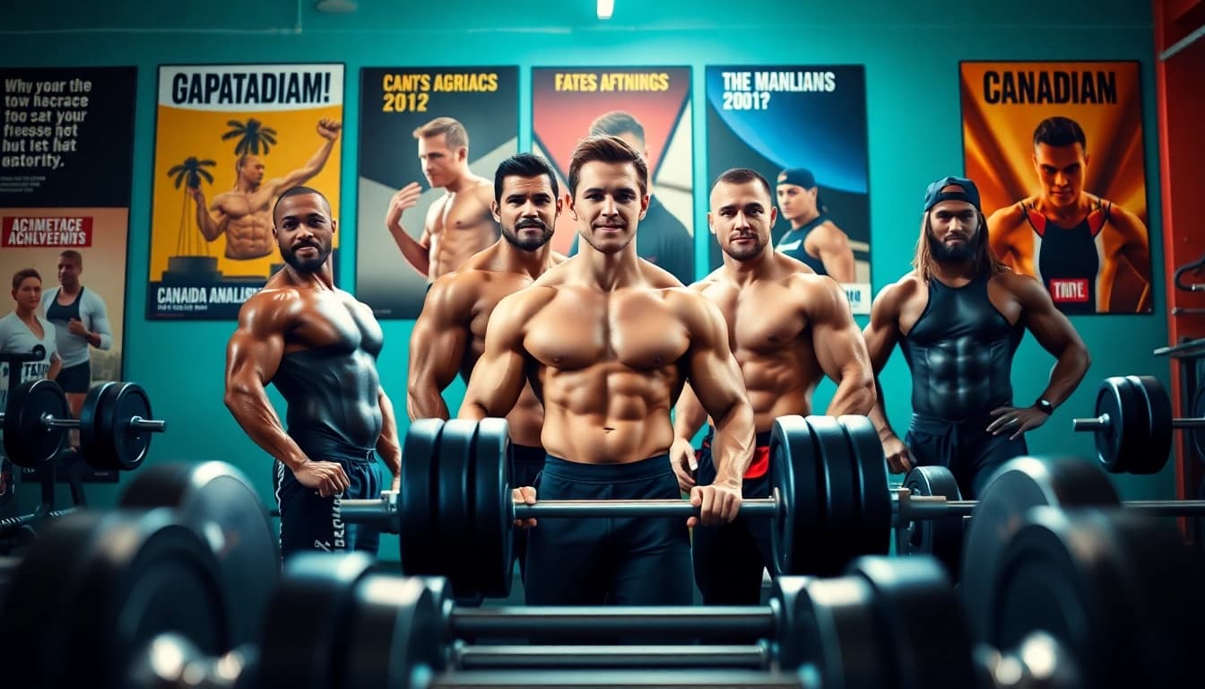 Showcasing athletes using Canadian anabolics in a vibrant gym environment.