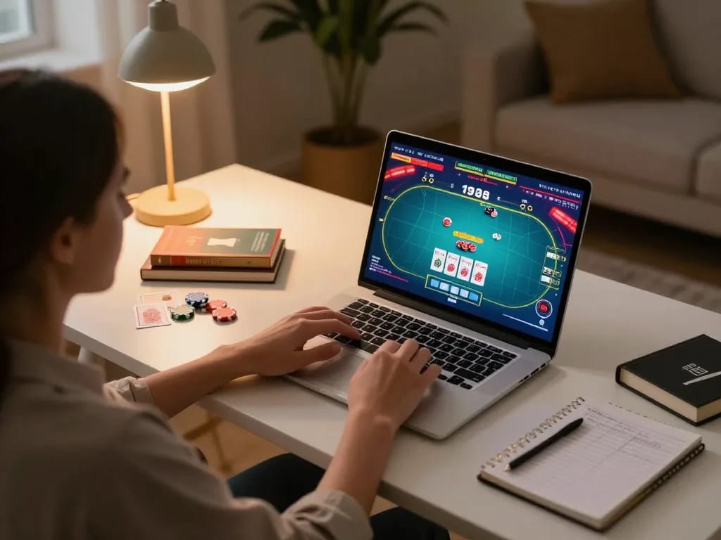 Player enjoying an immersive online poker session with 78WIN, showcasing strategy and engaging gameplay.