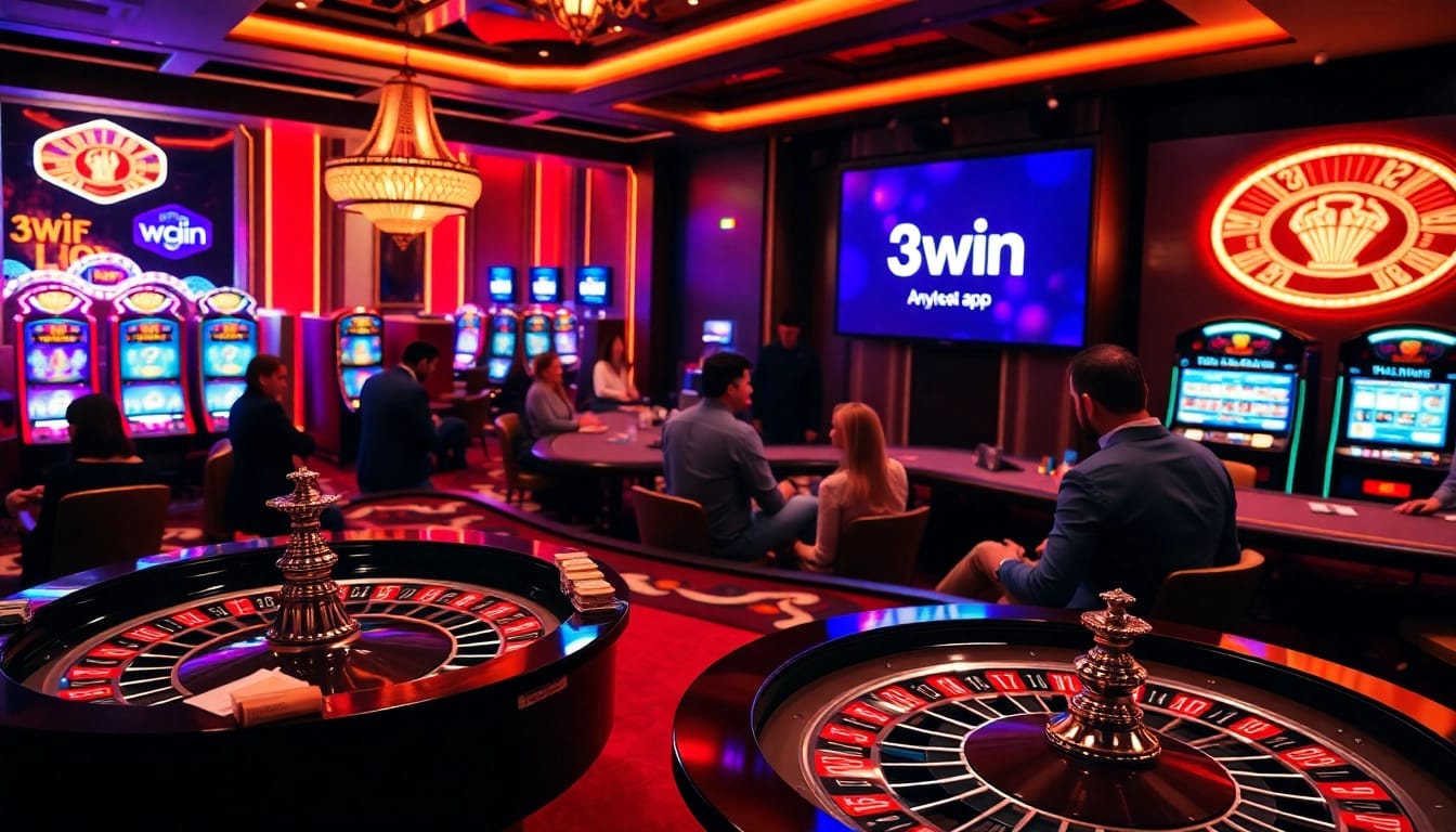 Engage with the exciting 3win app while playing poker in a vibrant casino atmosphere.