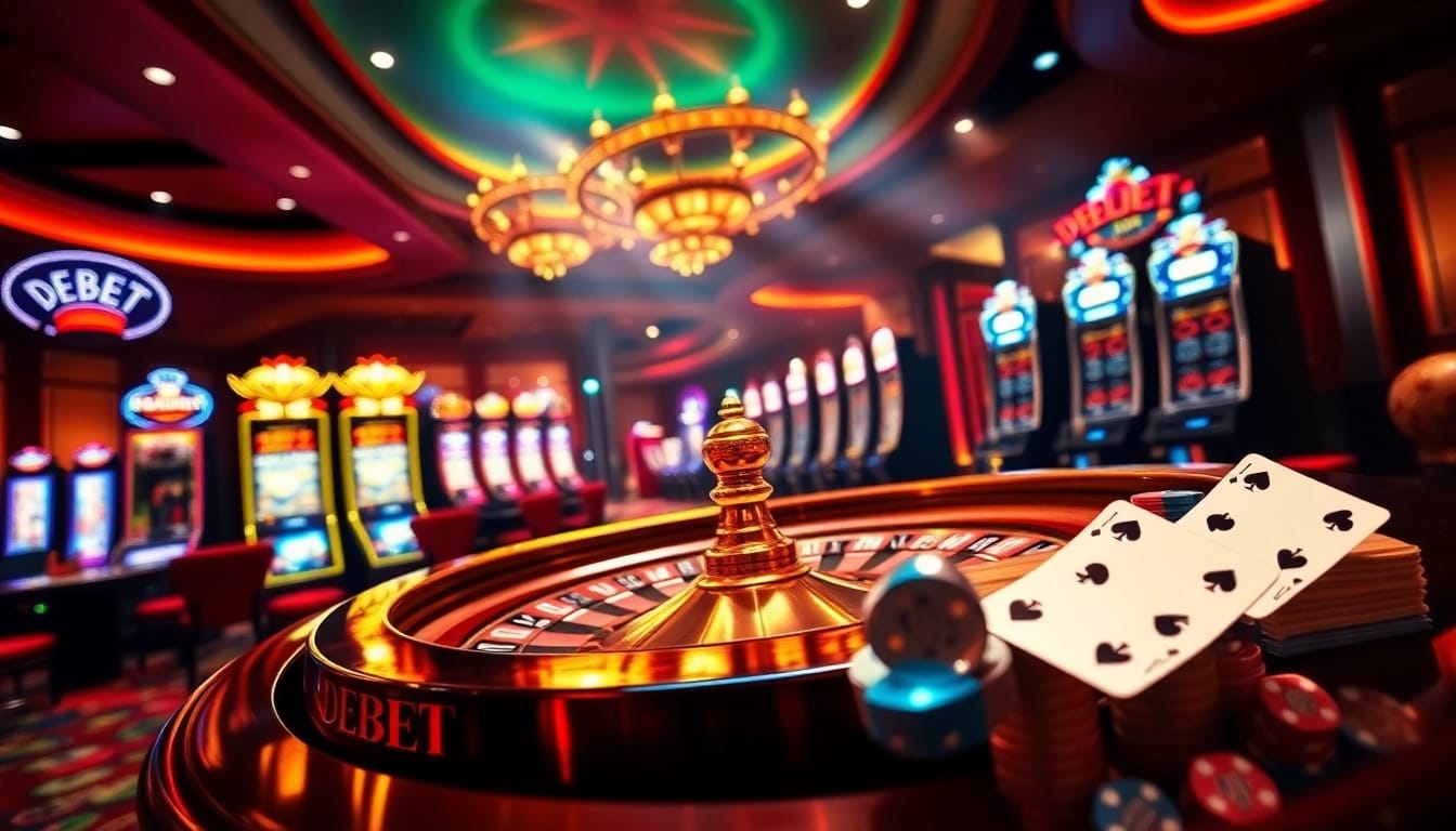 Experience the thrill of Nhà cái DEBET with high-stakes casino actions, poker tables, and vibrant betting scenes.