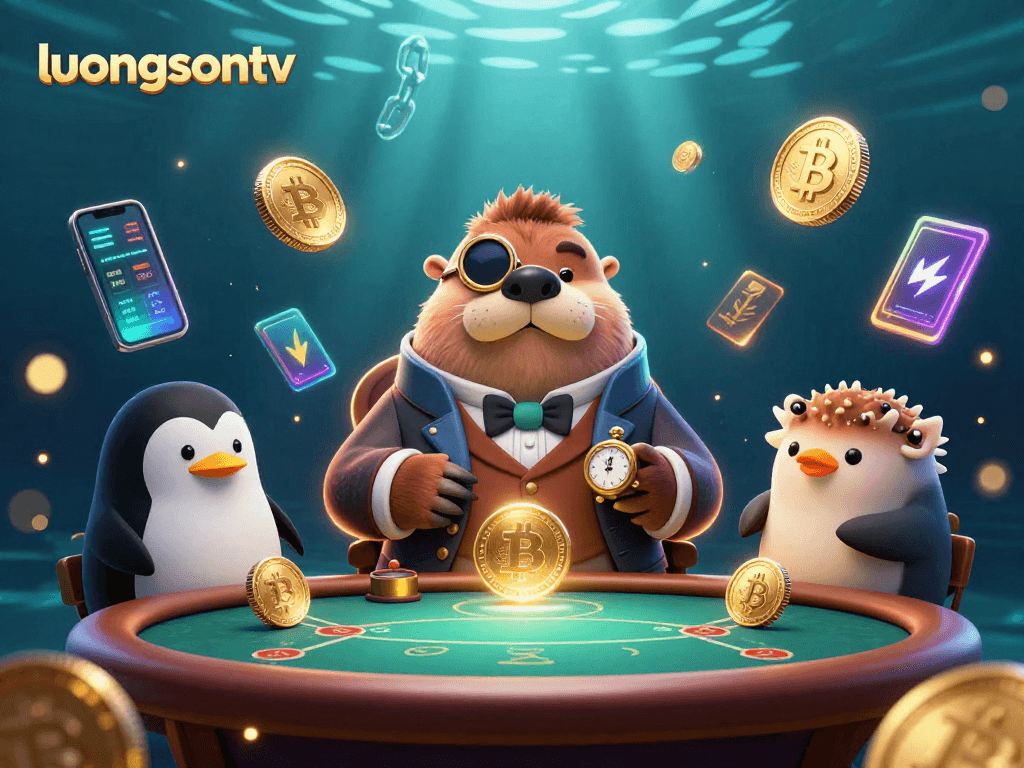 Experience thrilling gambling action on luongsontv with a vibrant underwater poker scene featuring cartoon characters.
