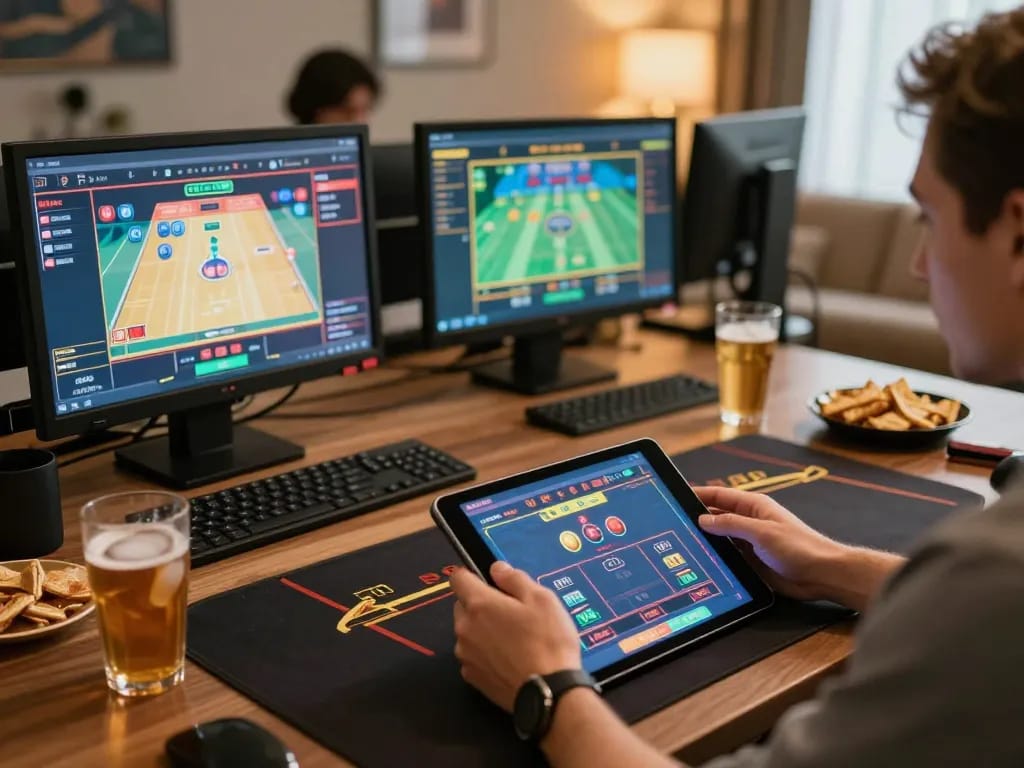 Playing live dealer games at https://c168b.com/ using tablet and smartphone in home setting.