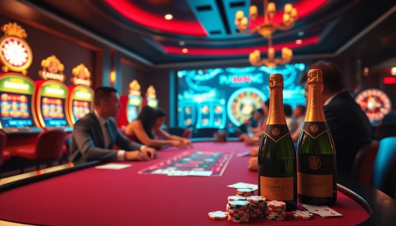 High-stakes poker action at https://luongsontv23.com/ with elegant casino ambiance and vibrant lighting.