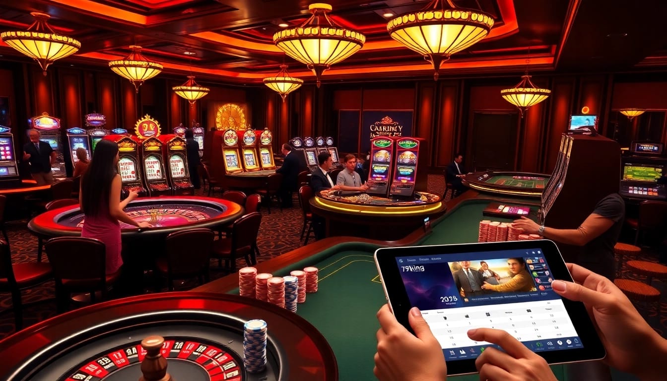 Experience the excitement of gambling at Nhà cái 79KING with vibrant casino tables and online betting interfaces.