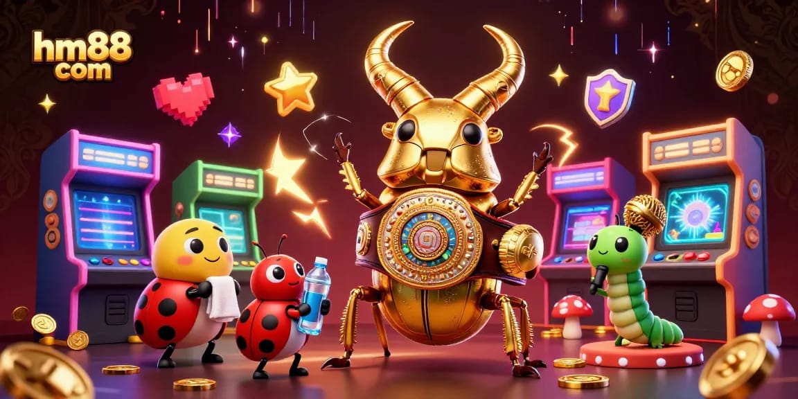 Experience winning at hm88 com with colorful characters and casino game excitement in a dynamic scene.