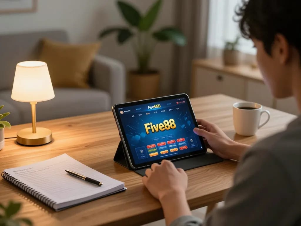Experience the excitement of Five88 uy tín with a cozy online gambling setup featuring strategic gameplay.