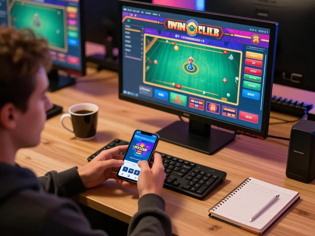 Engaging in online gaming with the Hitclub app on a smartphone, showcasing responsible gambling.