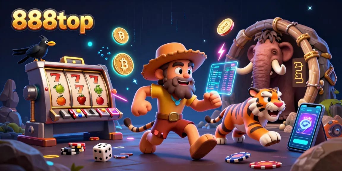 Engage in thrilling casino adventures with the vibrant 888top prehistoric casino illustration.