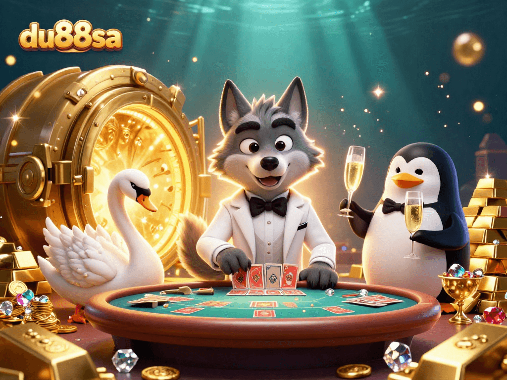 Join the excitement at du88sa with a 3D wolf, swan dealer, and penguin sommelier at the baccarat table.