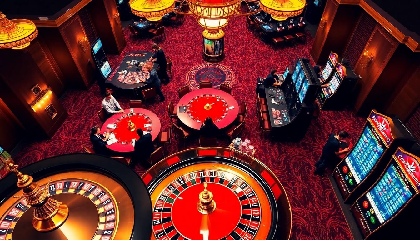 High-stakes gameplay experience at https://jun88sr.com/ featuring roulette, poker chips, and a vibrant casino atmosphere.