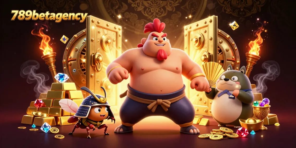 Engaging 3D scene of 789betagency's characters winning with unique casino motifs in vibrant illustration.