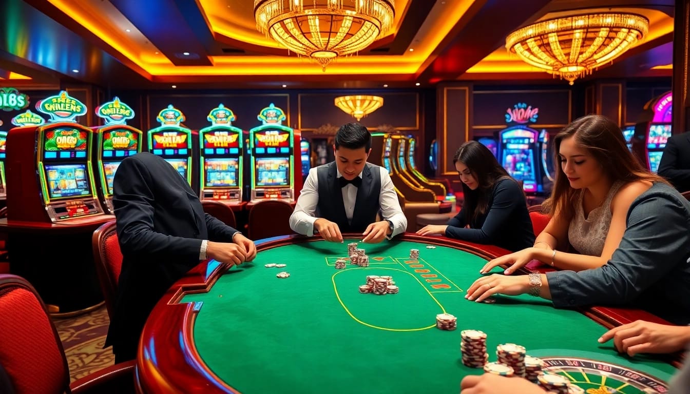 Experience the thrill of high-stakes gameplay at https://me88.in.net/ with dynamic casino scenes featuring roulette wheels and poker tables.