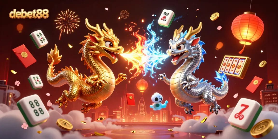 Experience the excitement of debet88 with animated dragons and colorful casino elements in a captivating scene.