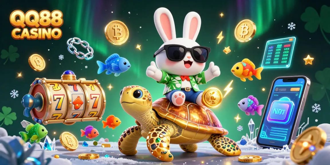 Experience excitement with QQ88 CASINO's vibrant illustration featuring joyful gaming characters.