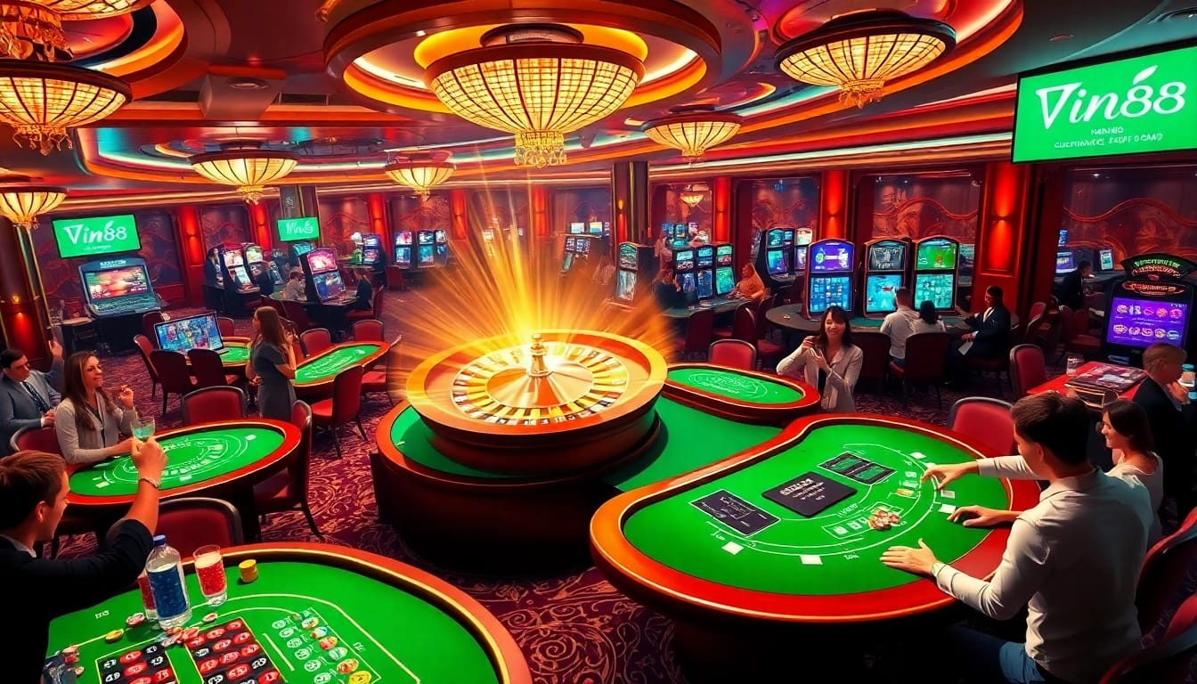 Experience the excitement of betting at nhà cái vin88 with engaged players at lavish casino tables.