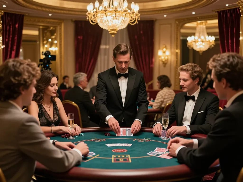 Players engaged at a Rik vip poker table, champagne in hand, under warm luxurious lights.