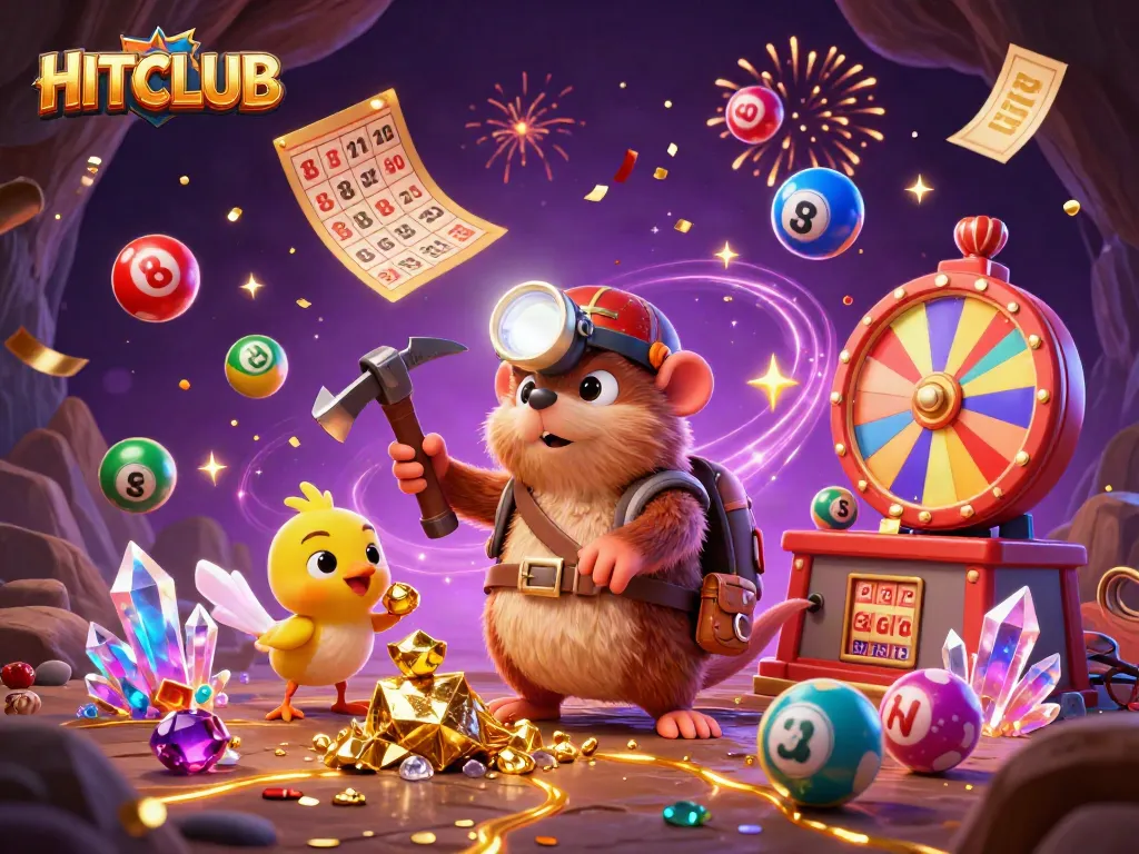 Experience the thrill of HITCLUB as the treasure hunter mole navigates a vibrant casino world filled with prizes.