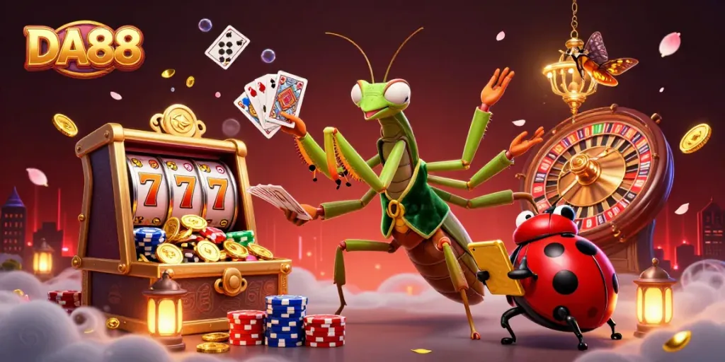 Experience DA88 casino excitement with a giant praying mantis card sharp and ladybug pit boss.