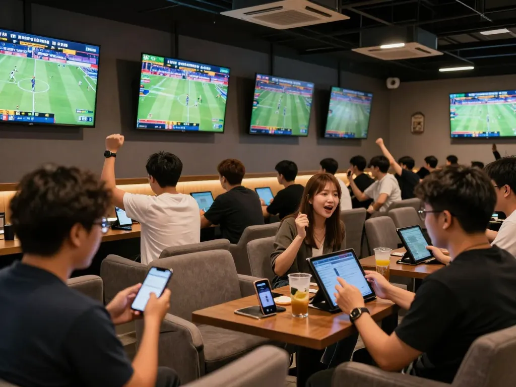 Fans actively placing bets on 78win during live sports events in a lively betting lounge
