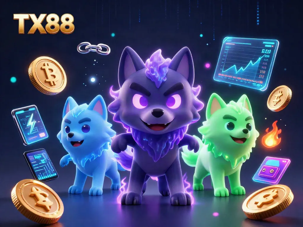 Experience thrilling gambling with TX88’s vibrant casino scene showcasing dynamic characters and crypto elements.