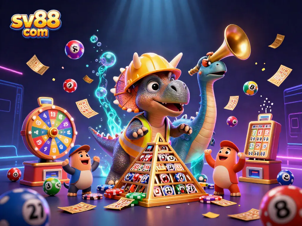 Engage with sv88 com while witnessing a vibrant 3D scene featuring casino characters and dynamic game elements.