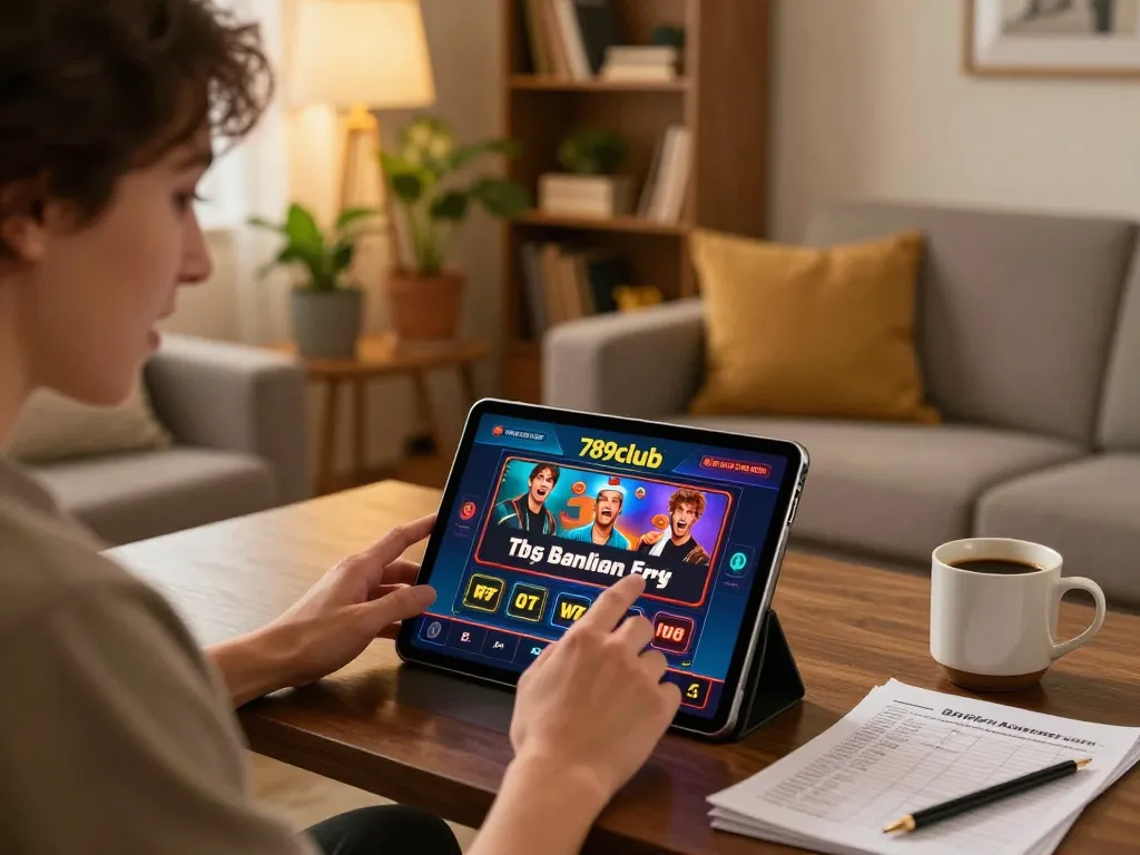 Player engaging with the 789club casino app during a relaxed evening at home, showcasing strategy and excitement.