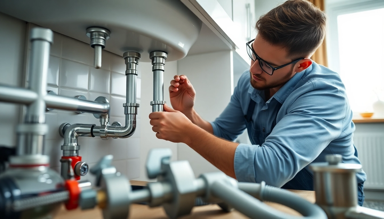 Plumber examining pipes in a north shore plumbing and heating setting, showcasing expertise and tools.