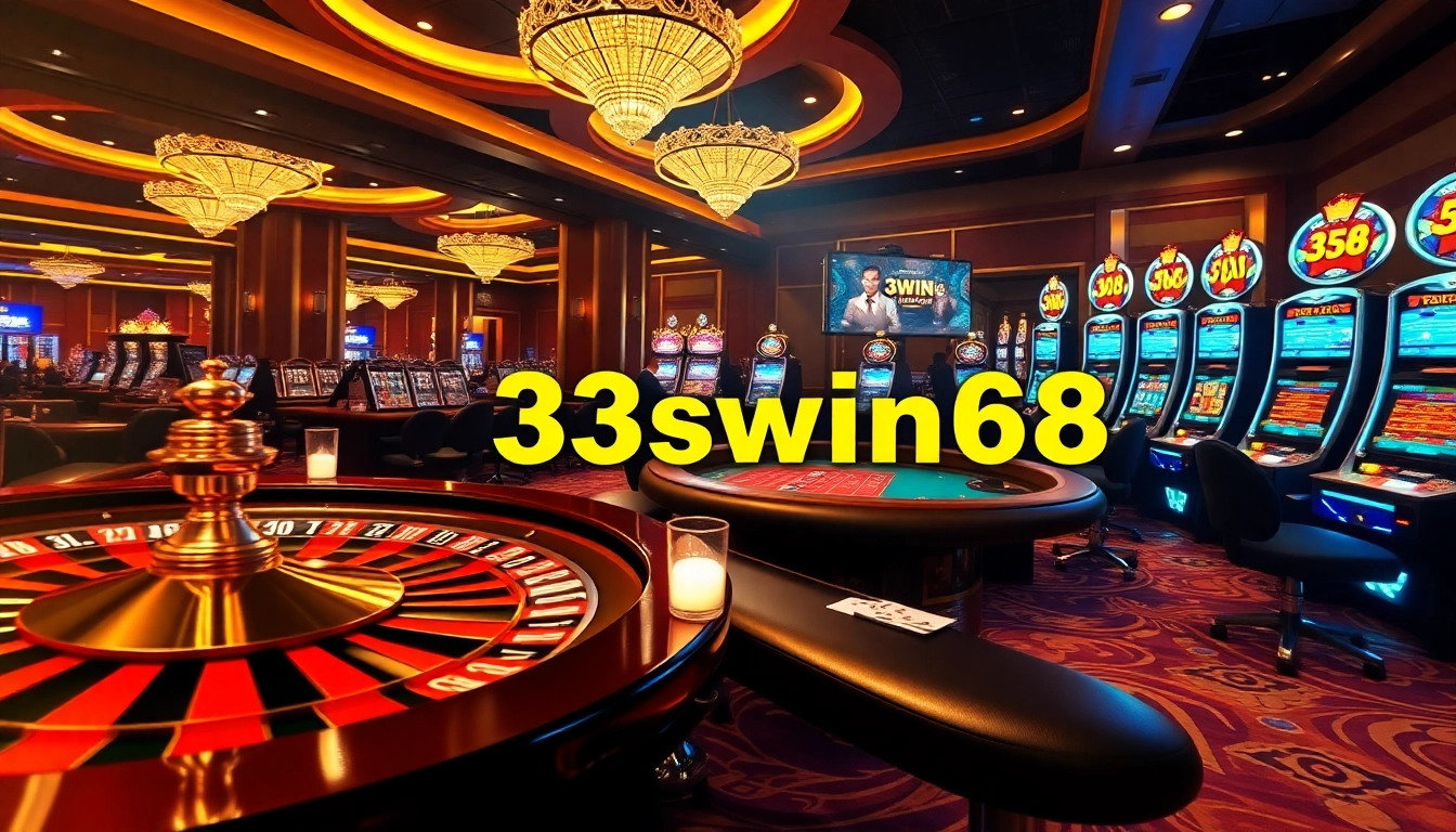 Exciting gambling action at 33win68 with vibrant slots and poker tables.
