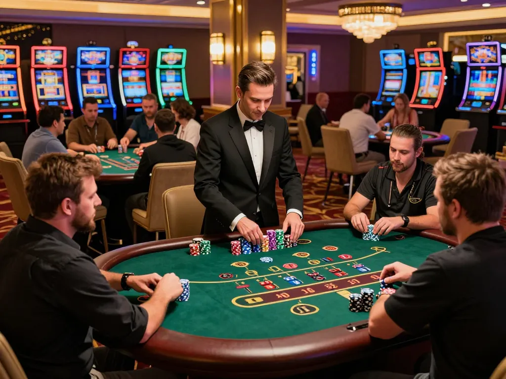 Players at the blackjack table enjoying a strategic game experience with say88's dynamic casino atmosphere.