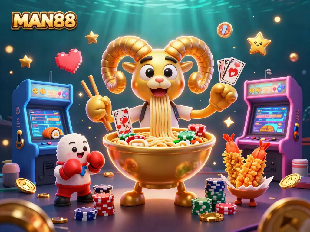 Experience thrilling gameplay with MAN88's vibrant casino scene featuring 3D cartoon characters and dynamic game elements.