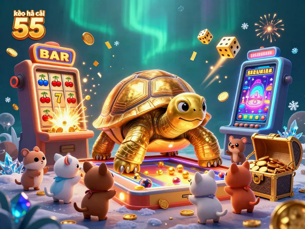 Engage with kèo nhà cái 55 as a colossal golden tortoise pinball serves casino fun!