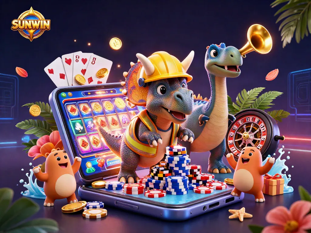 SUNWIN crafts exciting gaming moments with slots and poker, featuring vibrant 3D cartoon characters.