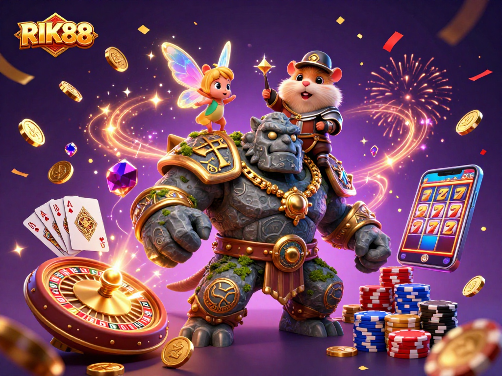 Experience the excitement at RIK88 with cascading coins, magical characters, and thrilling casino elements.