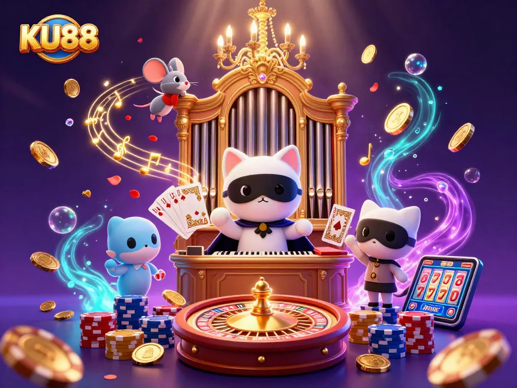 Experience thrilling gaming at KU88 with vibrant casino elements and captivating characters.