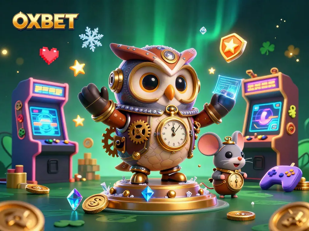 Experience OXBET's vibrant casino world through a whimsical 3D illustration with dynamic gaming elements.