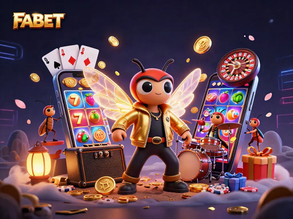 Experience thrilling wins at FABET with an electrifying rock star scene featuring dynamic casino elements.