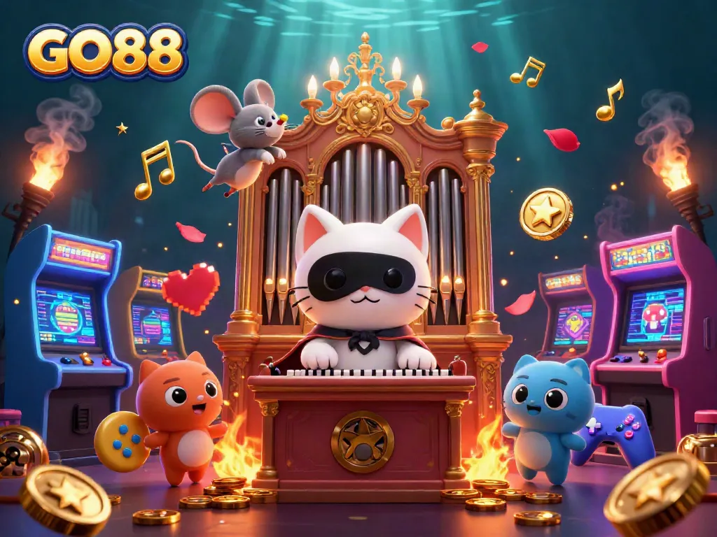 Experience winning at GO88 with an exciting casino-themed 3D scene featuring vibrant elements.