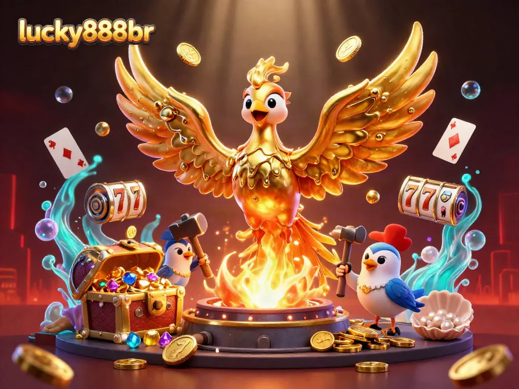 Experience the excitement of winning at lucky888br with a golden phoenix and casino-themed elements.