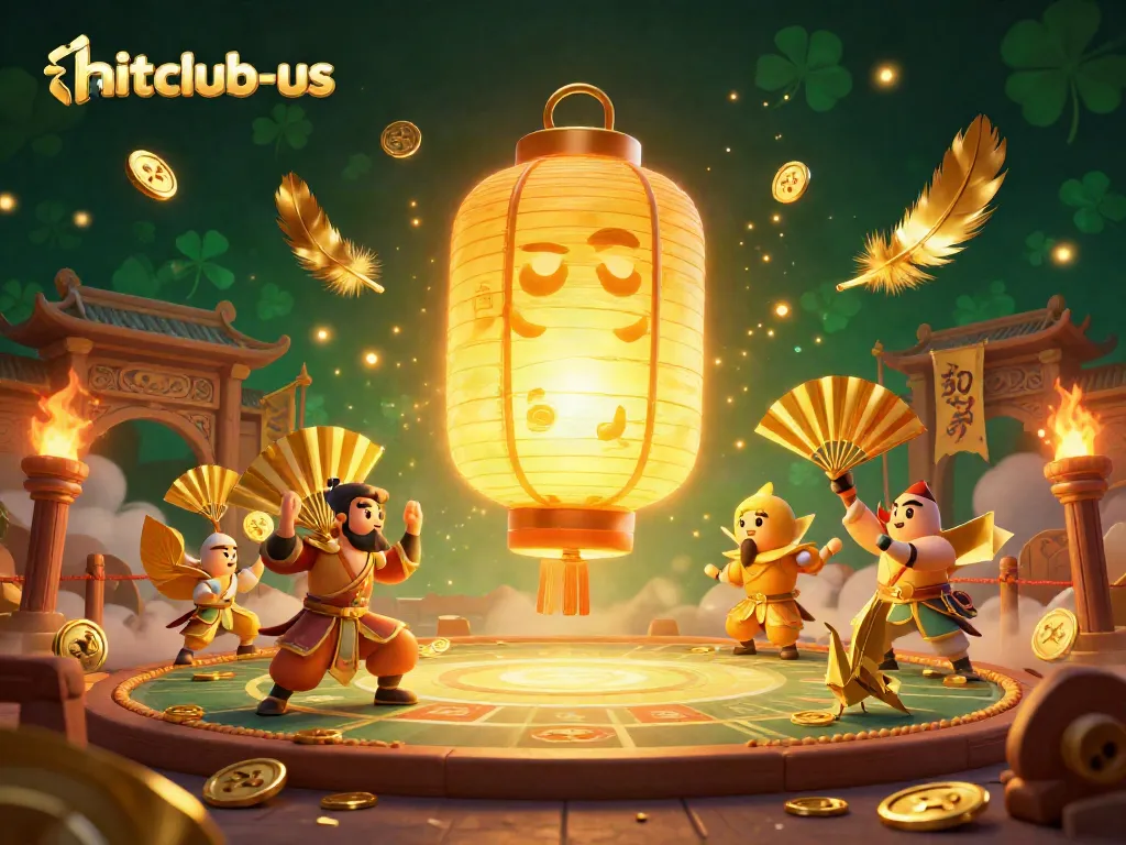 Engage with hitclub-us at a vibrant casino filled with golden lantern spirits and exciting gaming elements.