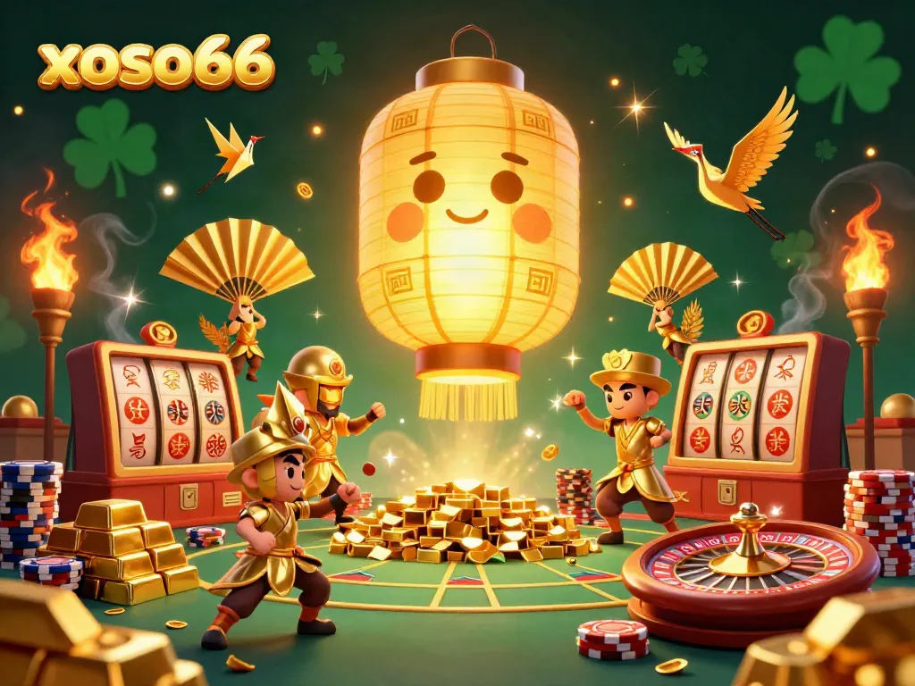 xoso66 illuminates the vibrant night market casino with golden lantern spirit, surrounded by winning slots and chips.