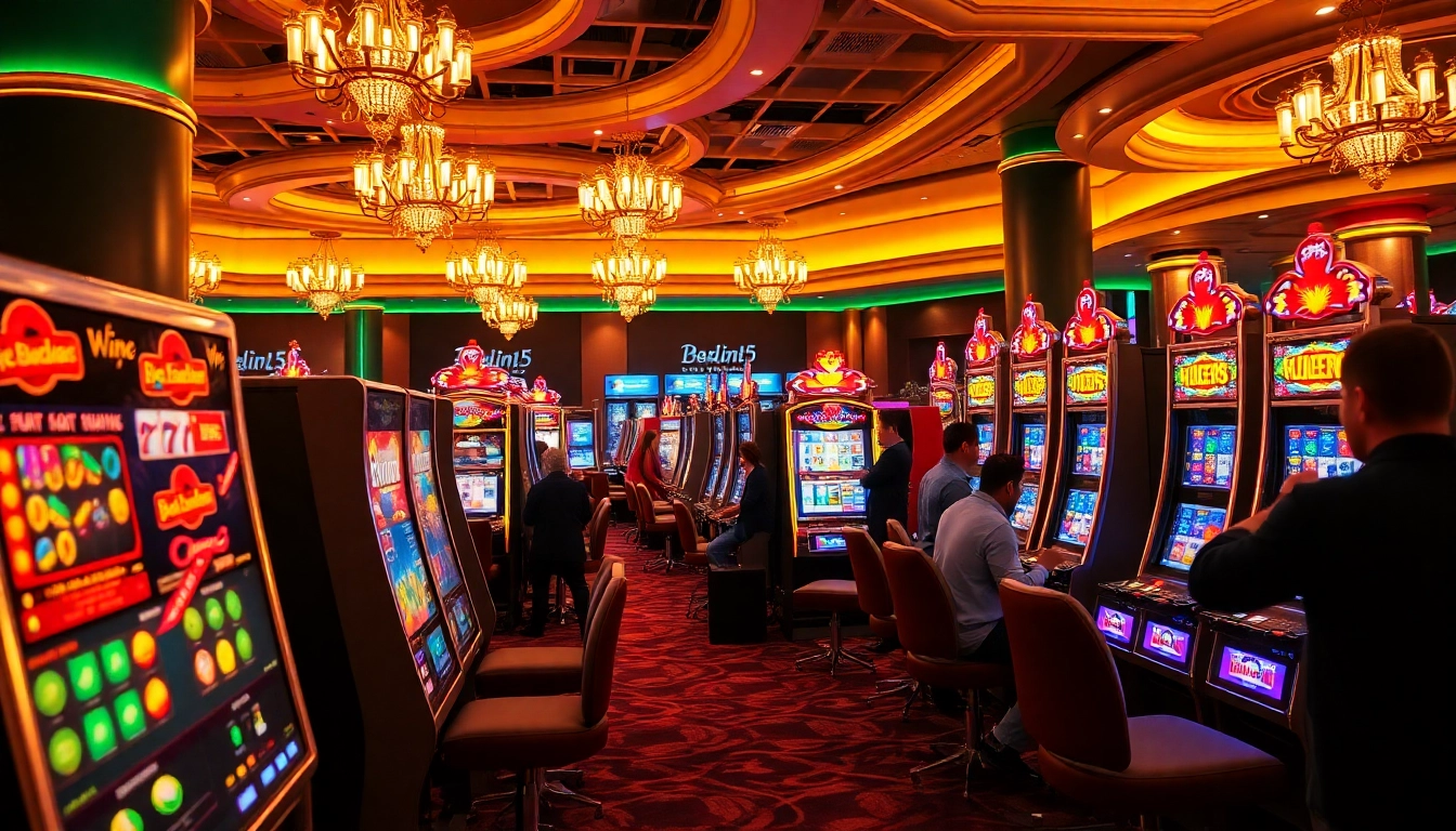 Excited players celebrating wins at slot365's luxurious slot machine area.