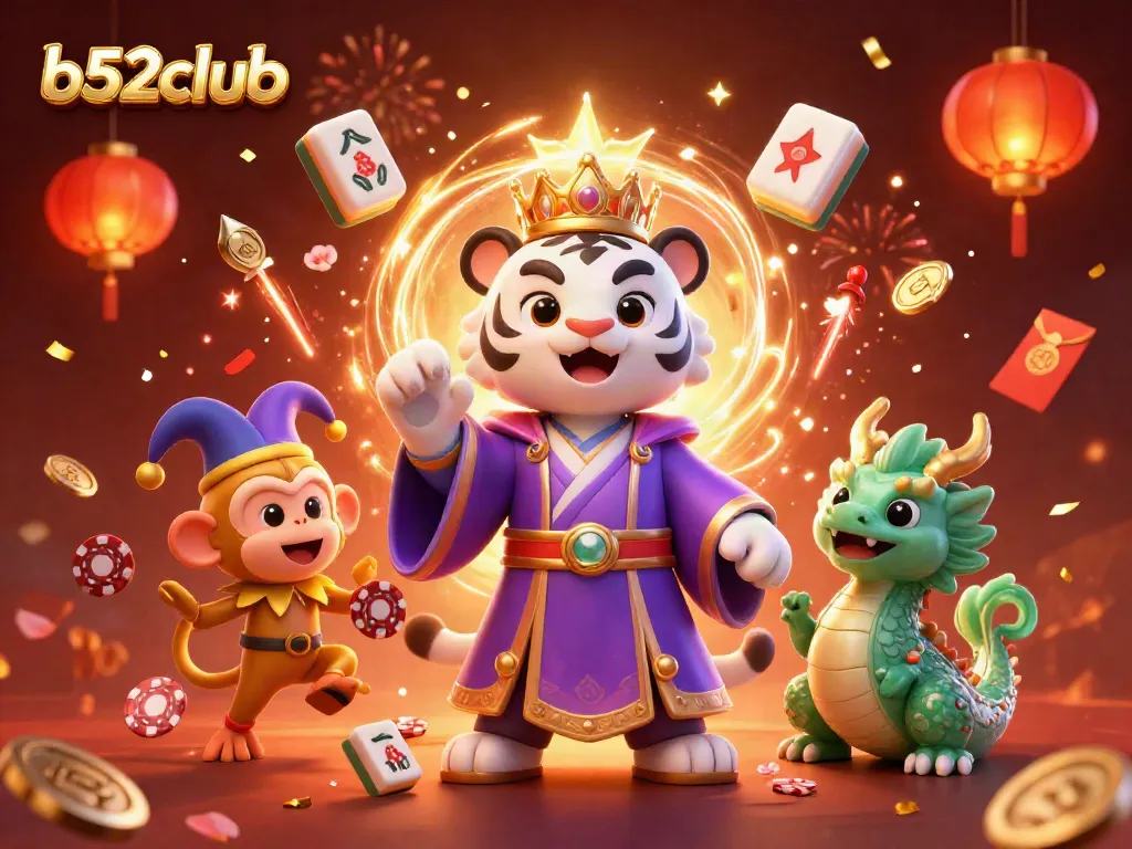 Experience big wins at b52club with an elegant white tiger and fun-filled casino atmosphere.