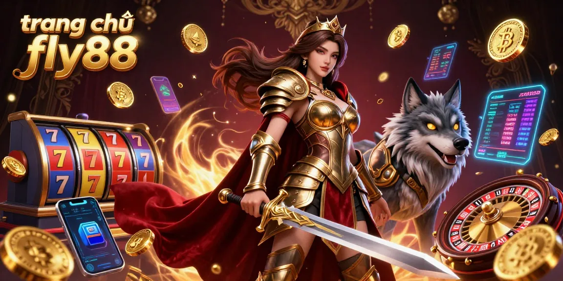 Experience the thrill with trang chủ fly88 at a rich, vibrant online casino amidst golden armor and crypto elements.
