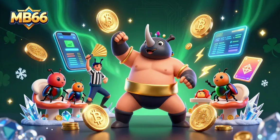 Engage with MB66, where a sumo beetle champion stomps golden coins in a magical casino scene.