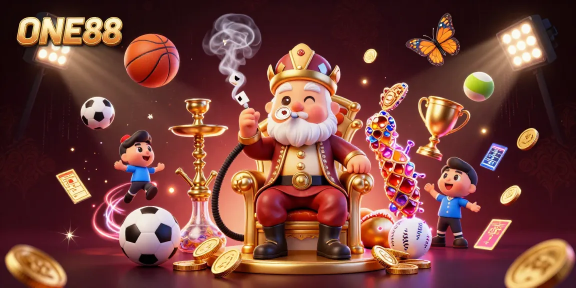 Engage with ONE88's immersive casino experience featuring vibrant characters, sports elements, and dynamic action.