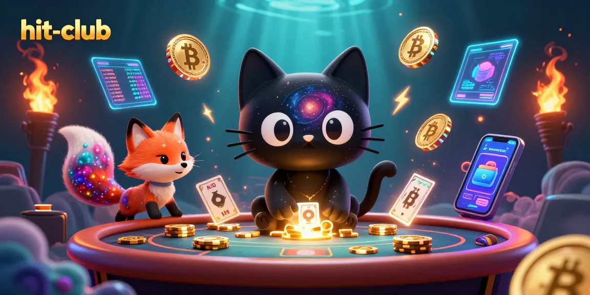 Experience the excitement of hit-club with a cosmic casino scene featuring a black hole cat and a nebula fox.