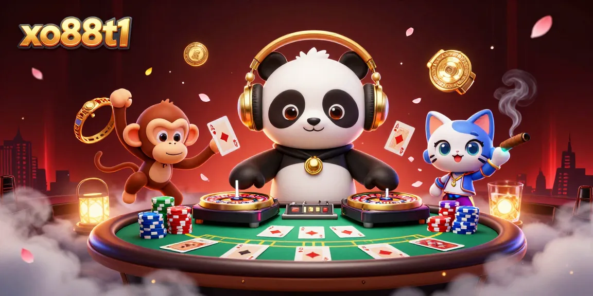 Experience the vibrant world of xo88t1 with a captivating 3D DJ panda scene featuring casino elements.
