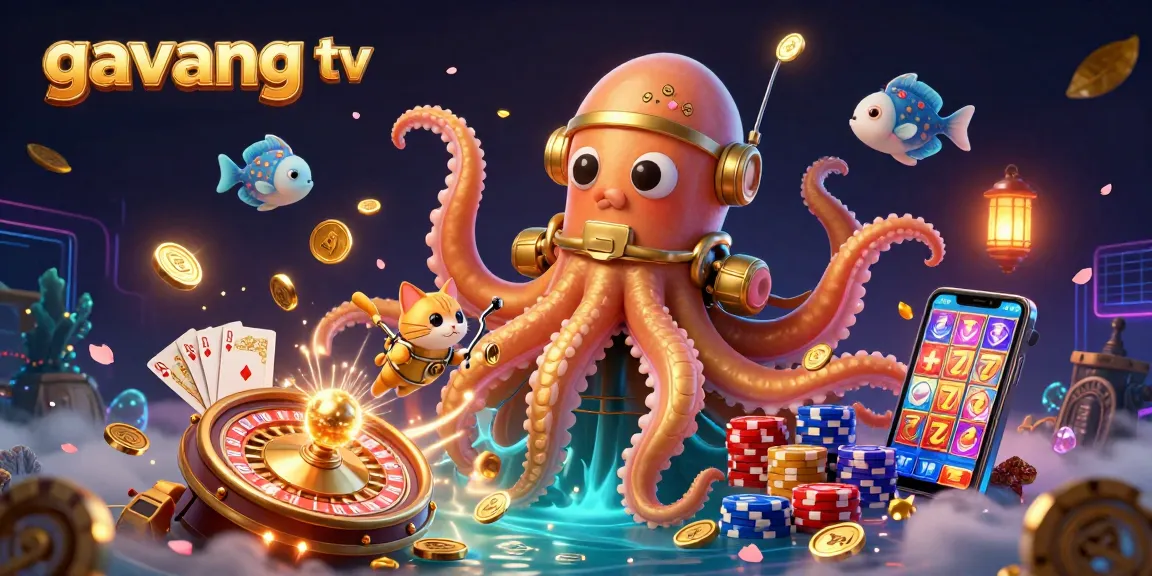 Experience the thrilling action of gavang tv with a kraken and diving cat in an engaging 3D casino scene.